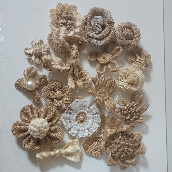 Other - Burlap & Lace Flower Appliqués - Neutral Beige Mix